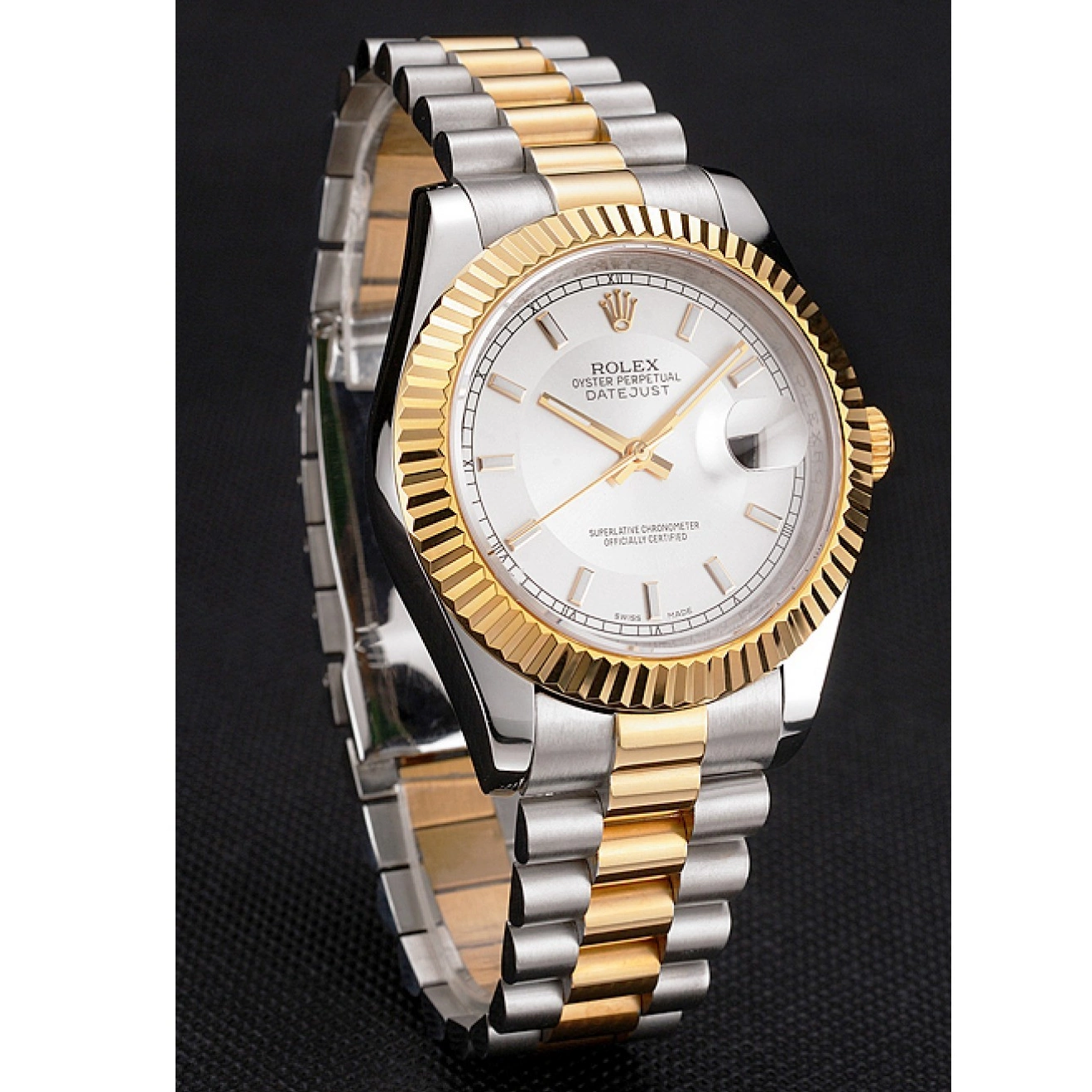 Aaa replica watch Bezel Gold Stainless Dial Swiss Two Rolex Gold Steel Bracelet Tone Datejust Case White 0525